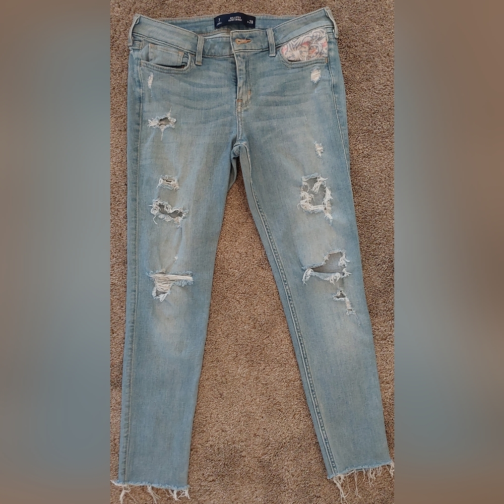Hollister Sky Blue Ripped Super Skinny Jeans